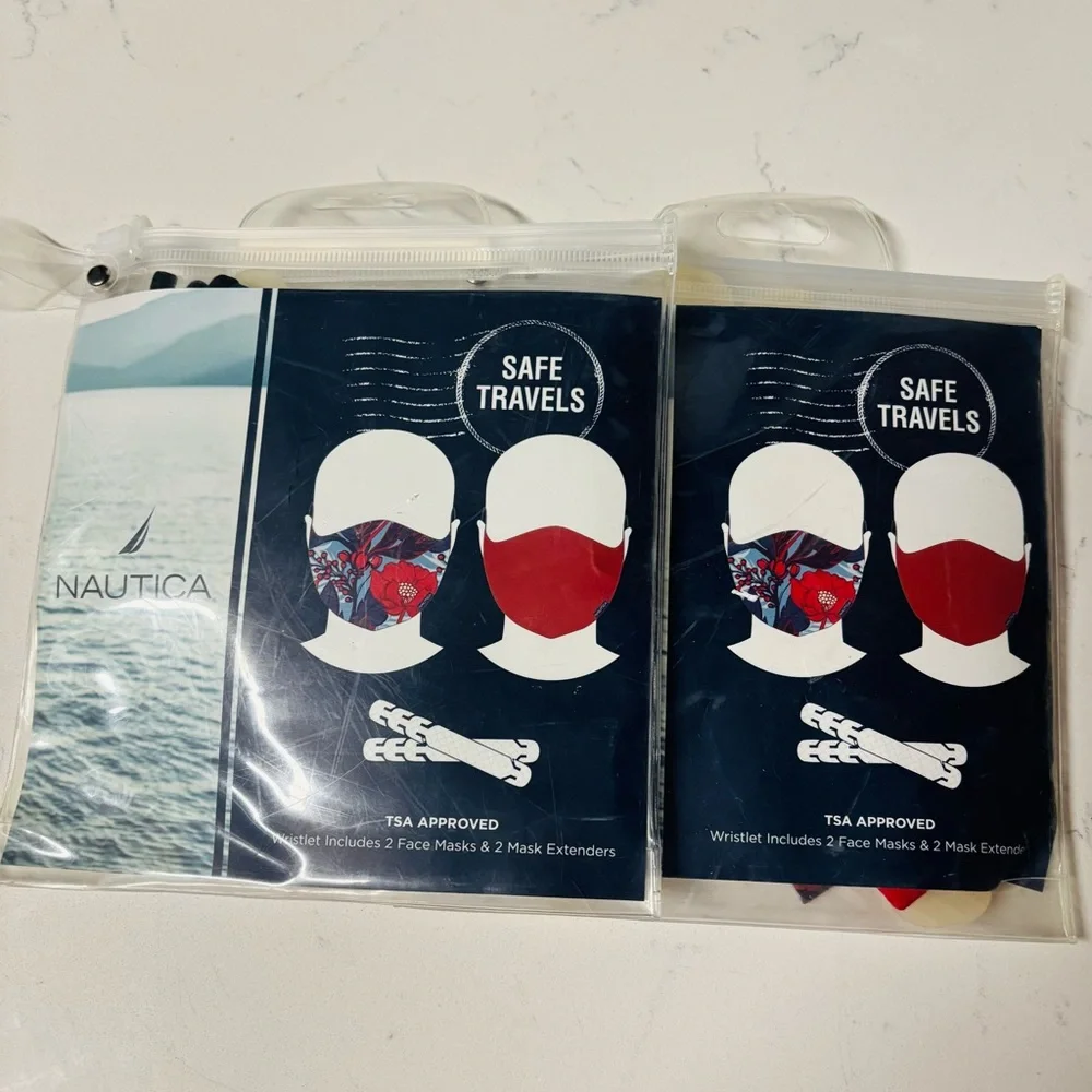 BEAUTIFUL 2 Packs Nautica Floral & Solid Reusable Face Mask w/ extenders 4 masks